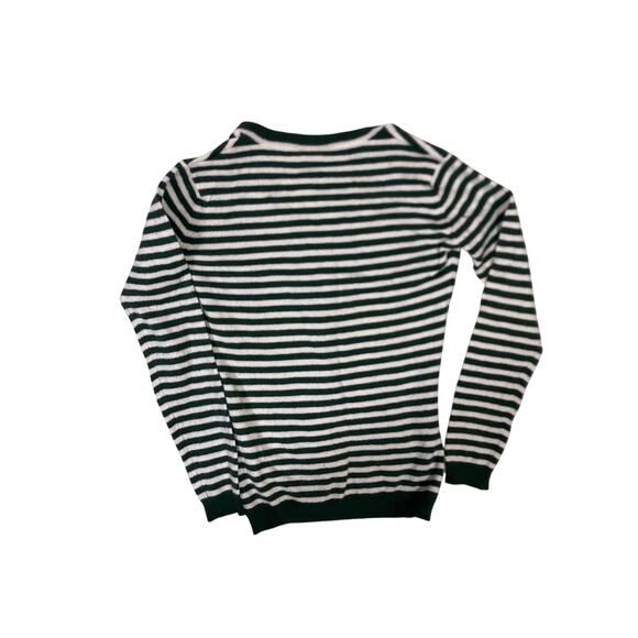 Lacoste Green White Striped Wool V-Neck Sweater Women’s 36/S Preppy Old Money - Picture 3 of 6